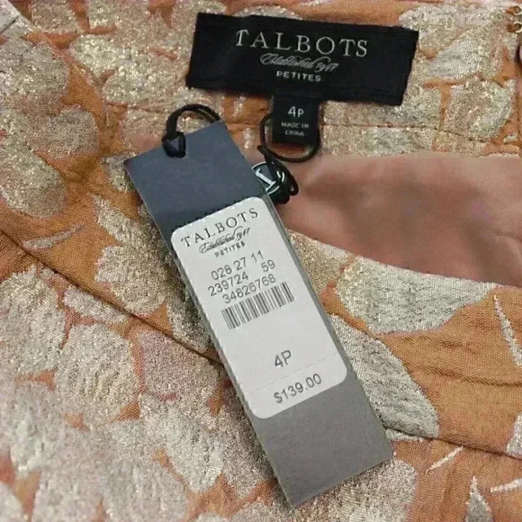 NWT Talbots Size Petite 4 Peach Gold Metallic Party Brocade Pencil Skirt - Picture 2 of 9